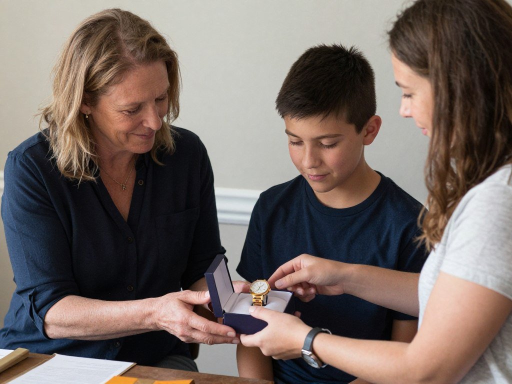 An 18th birthday celebration for a nephew with a meaningful gift being presented by his aunt or uncle