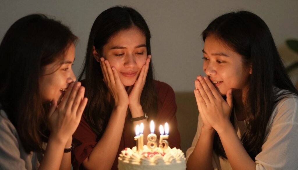 An emotional birthday moment between close friends or family