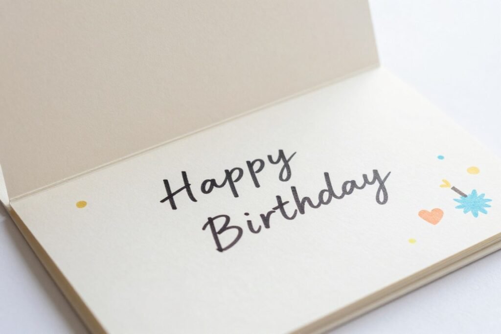 An open birthday card with a handwritten message inside