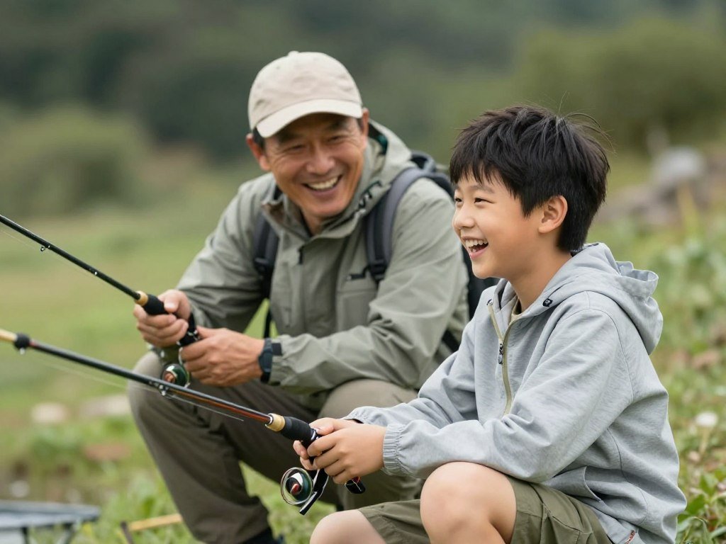 An uncle and nephew enjoying an outdoor birthday activity together, sharing laughter and creating memories