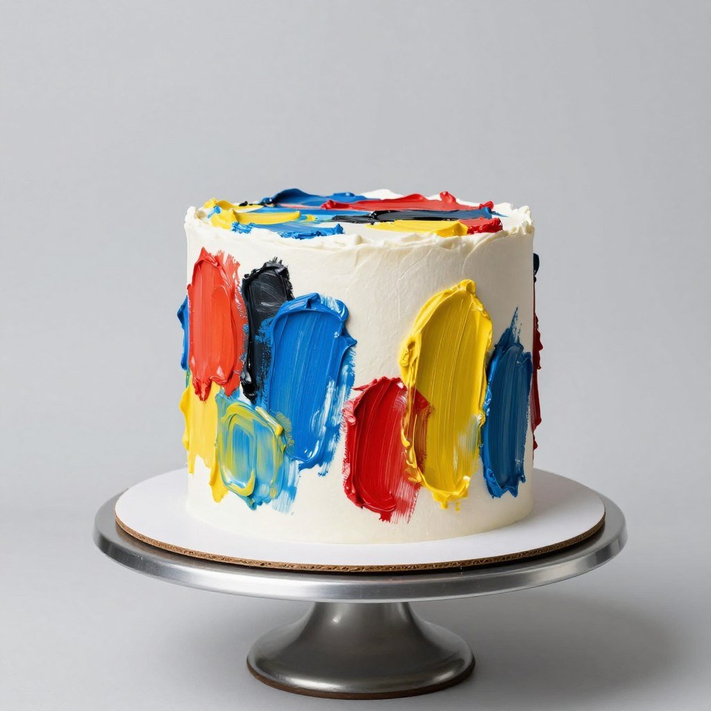Artistic cake with bold brushstrokes in primary colors