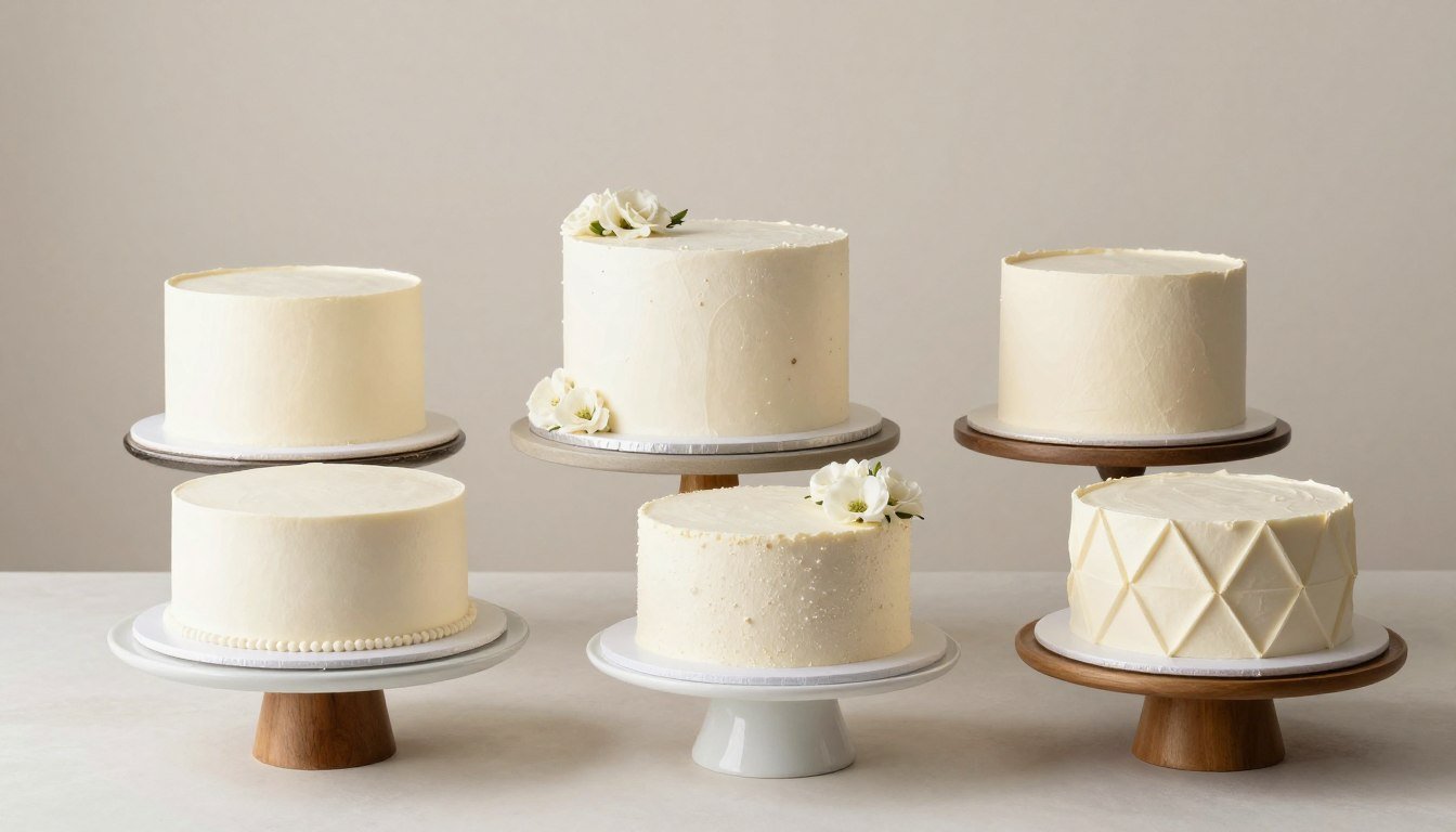 Assortment of aesthetic cake designs featuring different styles and decorating techniques