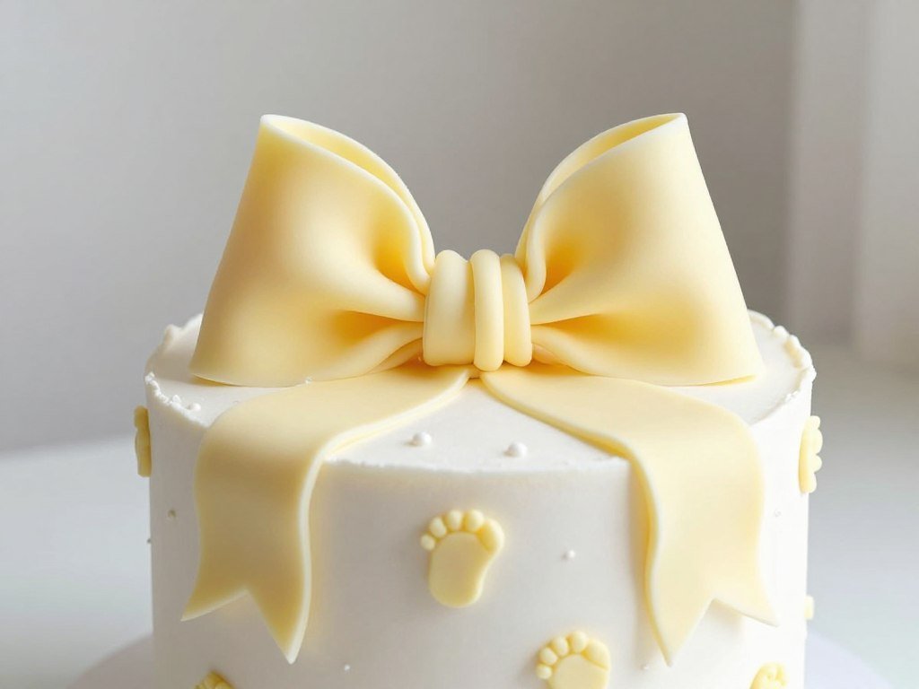 Baby shower bow cake design in soft pastel colors