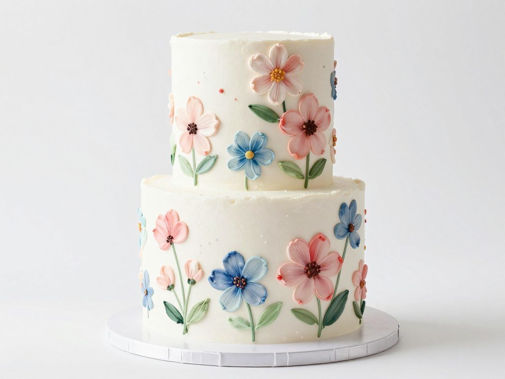 Baby shower cake with hand-painted watercolor floral design