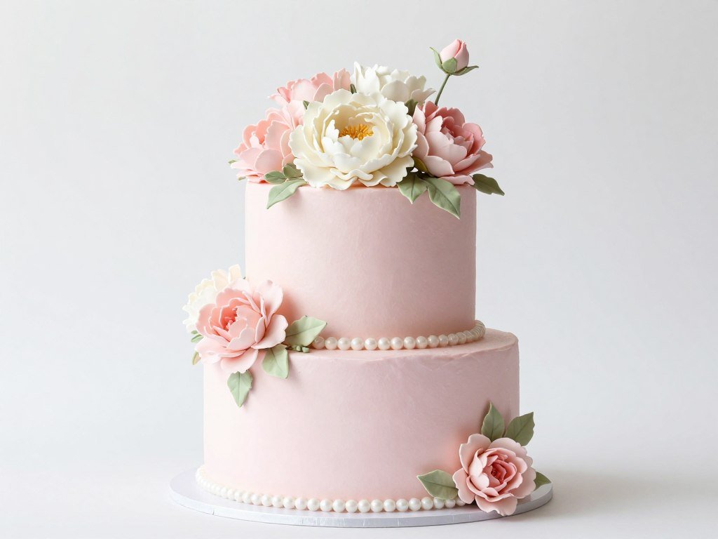 Baby shower cake with handcrafted sugar peonies and roses