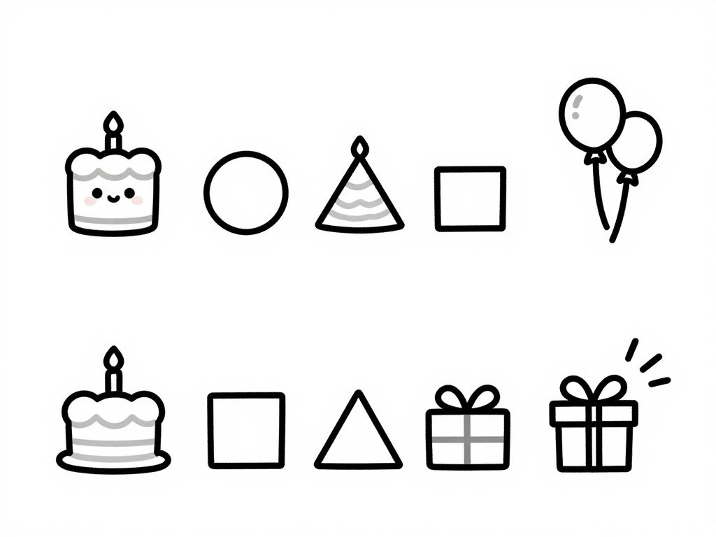Basic shapes transformed into cute birthday elements