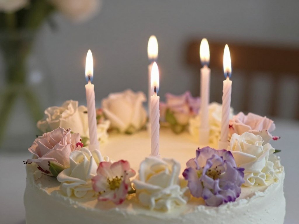 Birthday cake with fresh flowers and candles for happy birthday wishes pics Birthday cake with fresh flowers and candles for happy birthday wishes pics