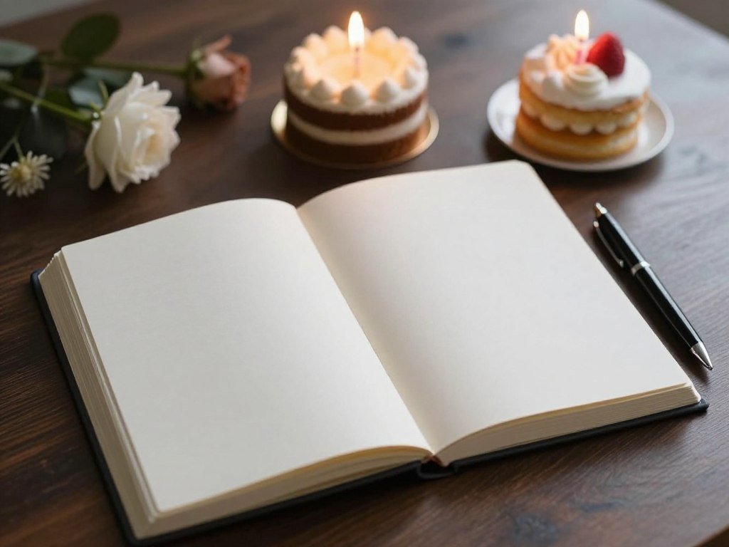 Birthday journal with pen and celebration elements