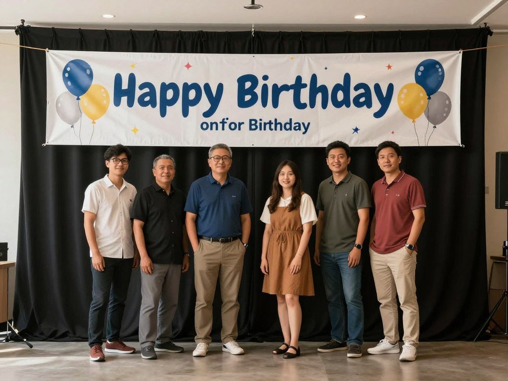 Birthday party setup showing banner at optimal eye-level height for photos Birthday party setup showing banner at optimal eye-level height for photos