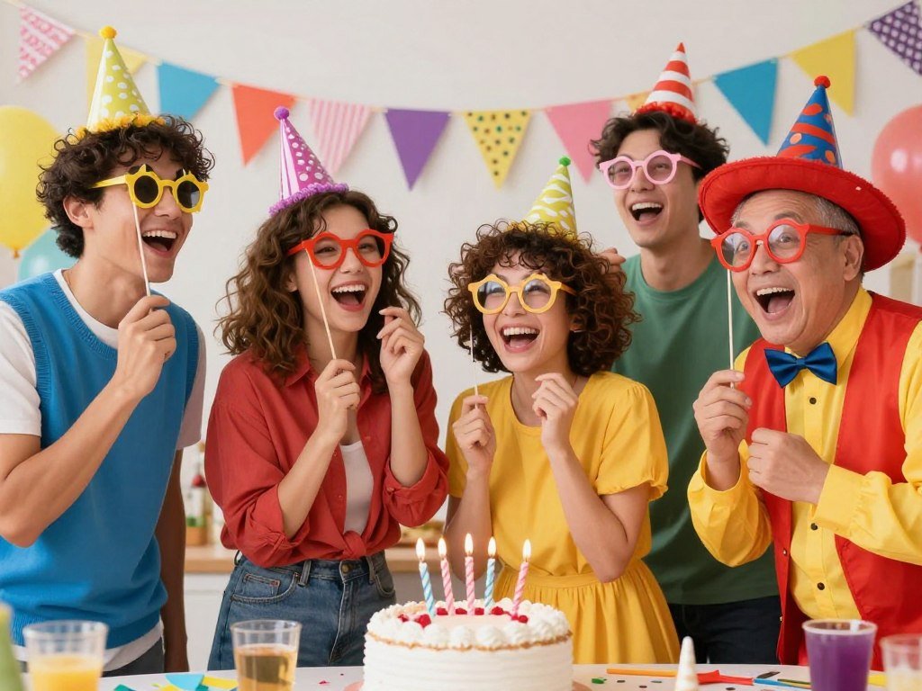 Birthday party with funny props and costumes