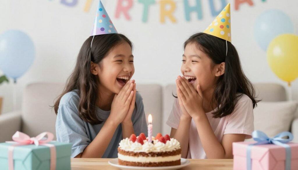 Brother and sister sharing a happy moment during birthday celebration Brother and sister sharing a happy moment during birthday celebration