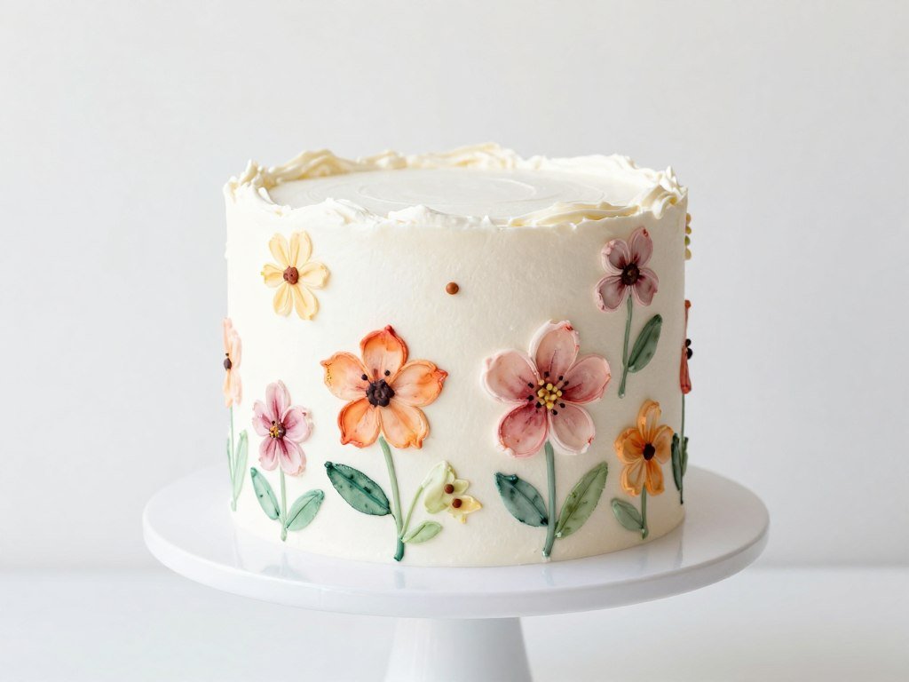 Cake with hand-painted watercolor flower design