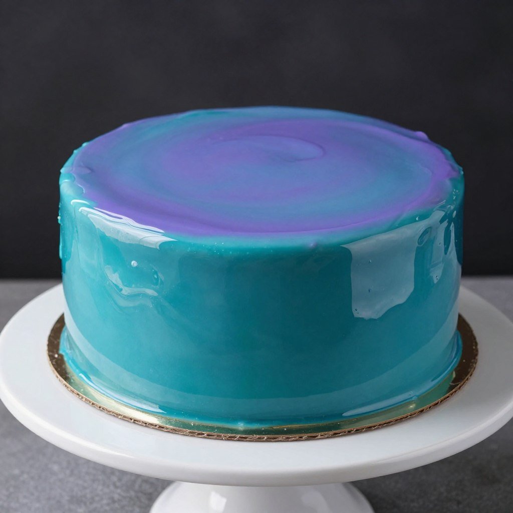 Cake with perfect mirror glaze finish in vibrant color