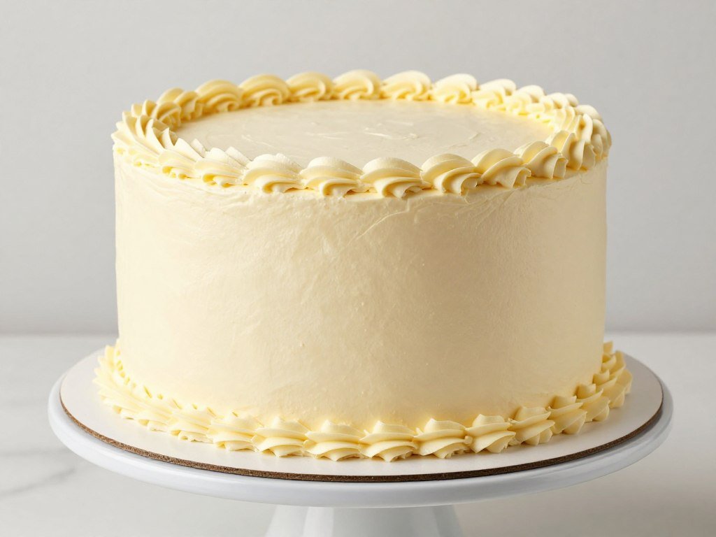 Cake with perfectly smooth buttercream finish and sharp edges