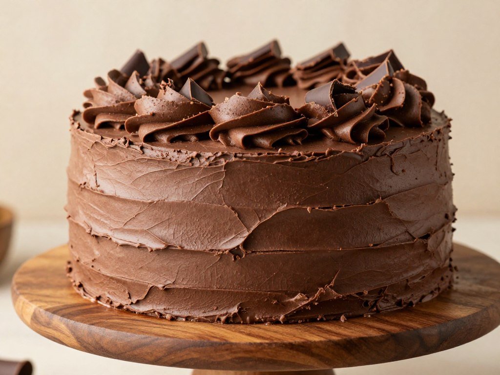 Chocolate cake with textured buttercream frosting in rustic style with chocolate shards Chocolate cake with textured buttercream frosting in rustic style with chocolate shards