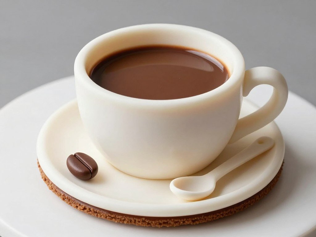 Coffee-themed cake designed as an espresso cup with saucer and realistic coffee effect