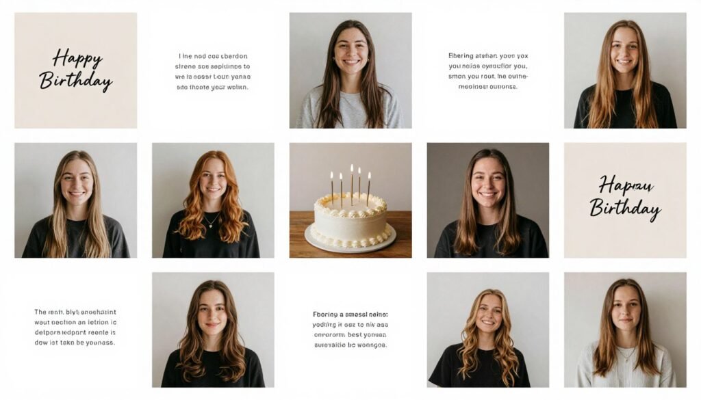 Collection of finished happy birthday template Instagram posts with custom text added Collection of finished happy birthday template Instagram posts with custom text added