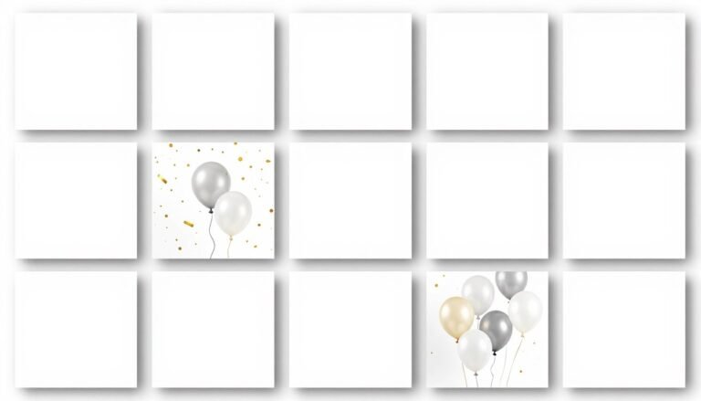 Collection of text-free happy birthday template Instagram designs with colorful backgrounds, confetti, and balloons