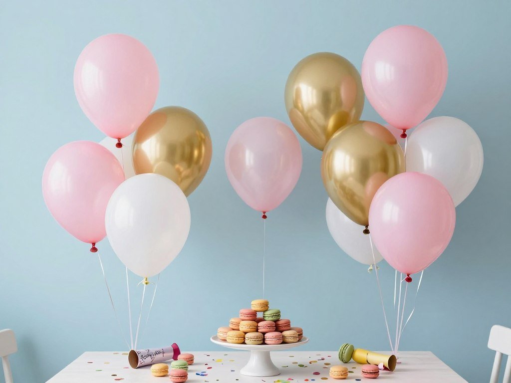 Colorful balloon arrangement with confetti for happy birthday beautiful celebration
