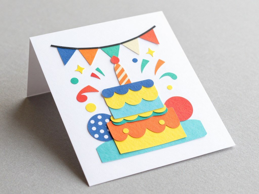 Colorful paper collage birthday card with layered design elements Colorful paper collage birthday card with layered design elements