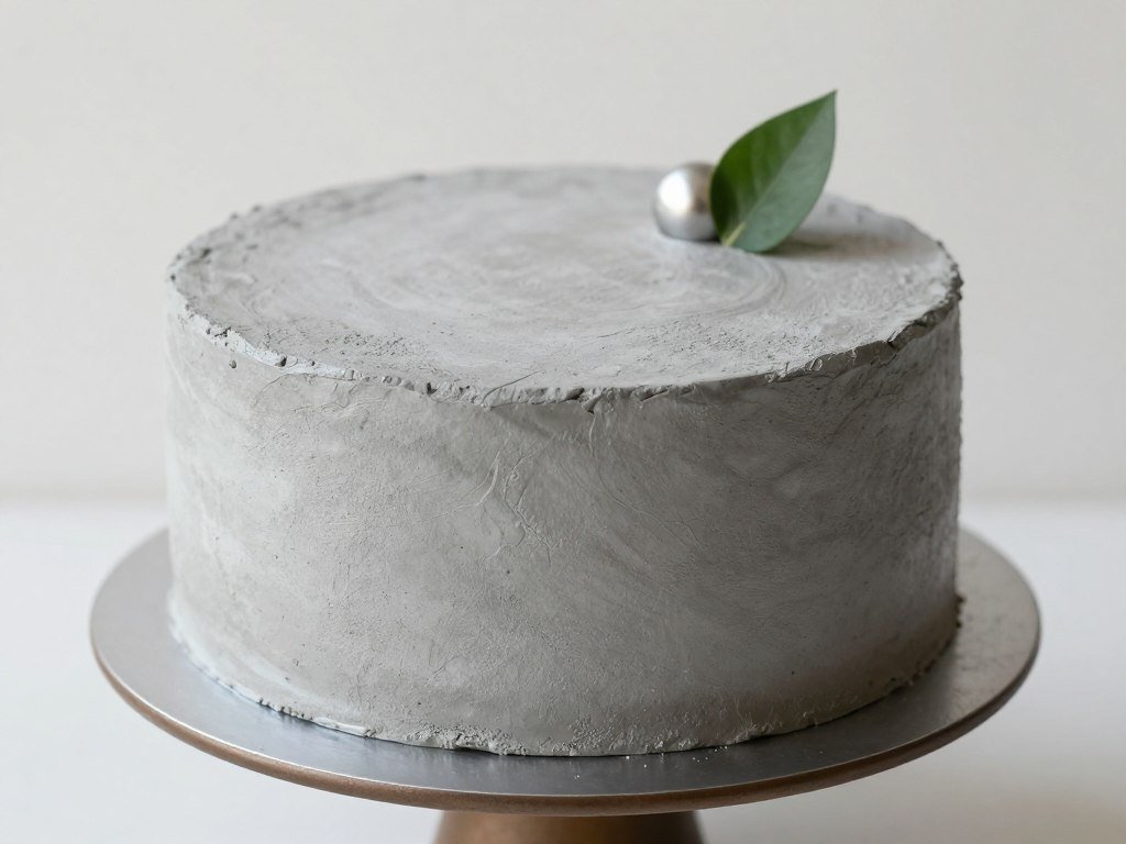 Concrete-inspired gray cake with subtle texture and minimal decoration