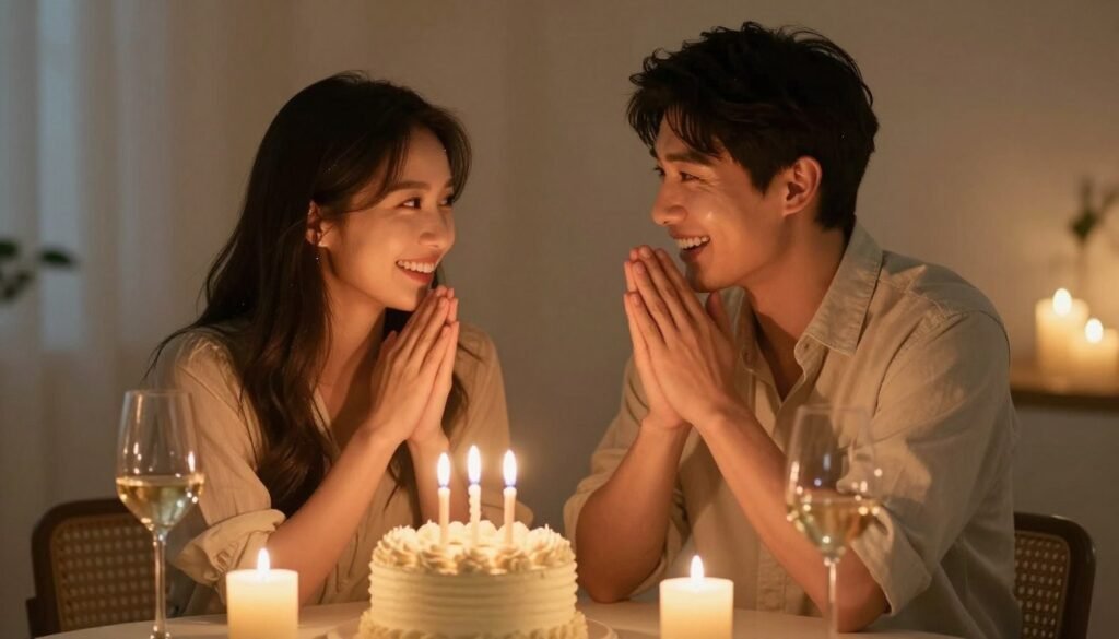 Couple celebrating husband's birthday with a romantic dinner Couple celebrating husband's birthday with a romantic dinner