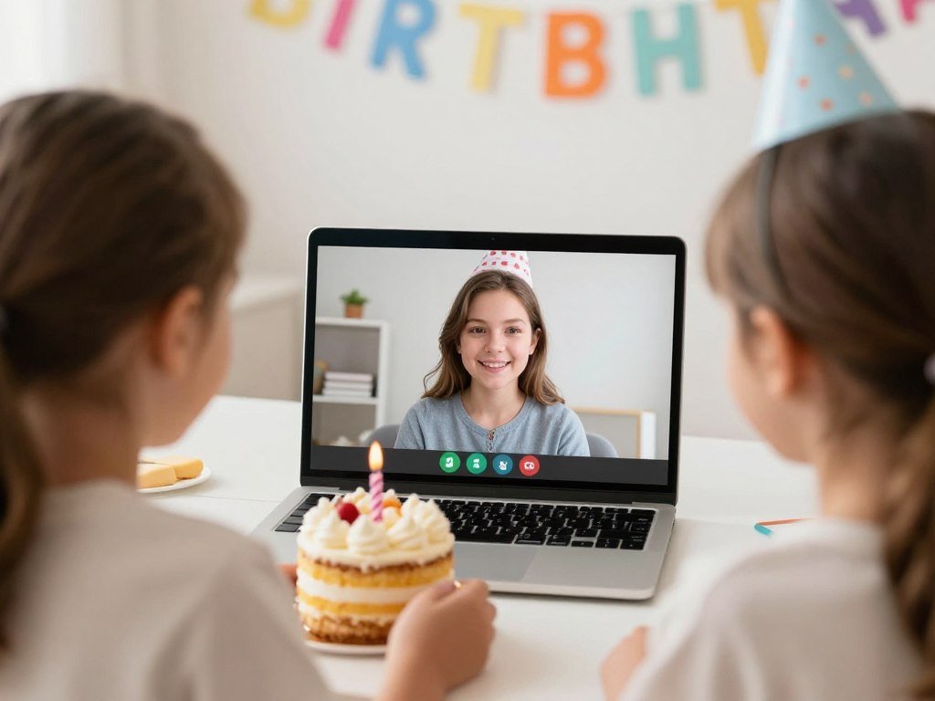 Cousins connecting via video call for a virtual birthday celebration