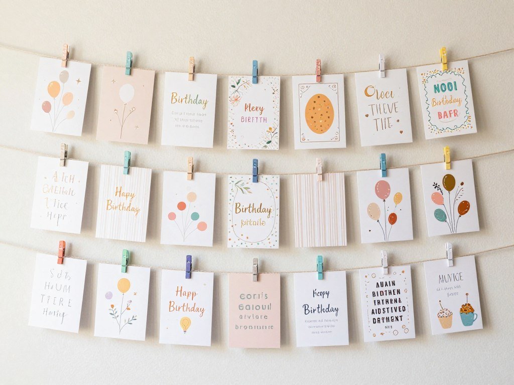 Creative birthday card display using decorative clips and string Creative birthday card display using decorative clips and string