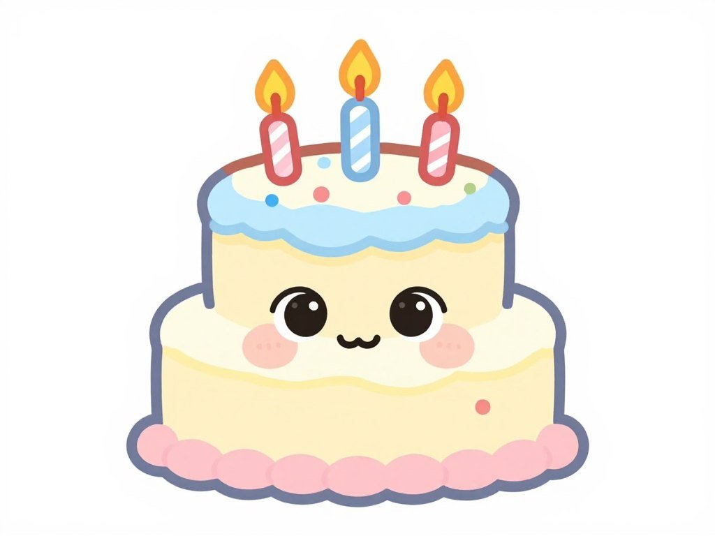 Cute happy birthday cake drawing with smiling face