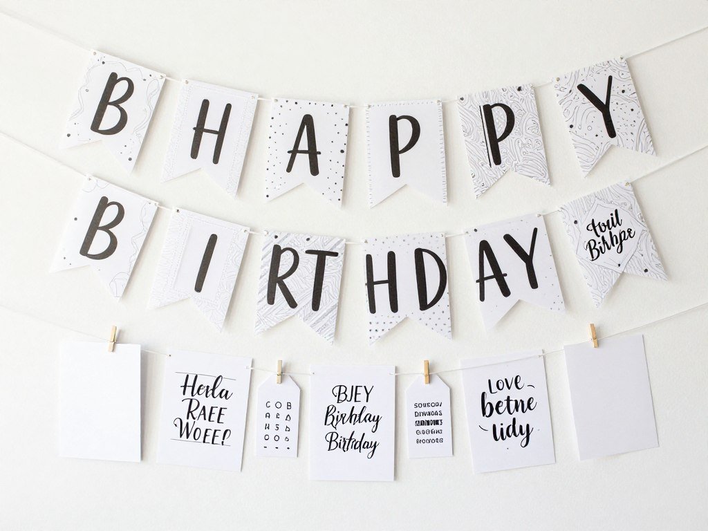 DIY birthday decorations featuring happy birthday fonts on banners, cards, and party favors DIY birthday decorations featuring happy birthday fonts on banners, cards, and party favors