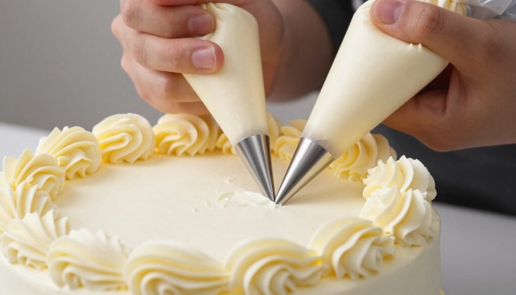 Demonstration of vintage buttercream piping techniques including shells, rosettes and scrolls