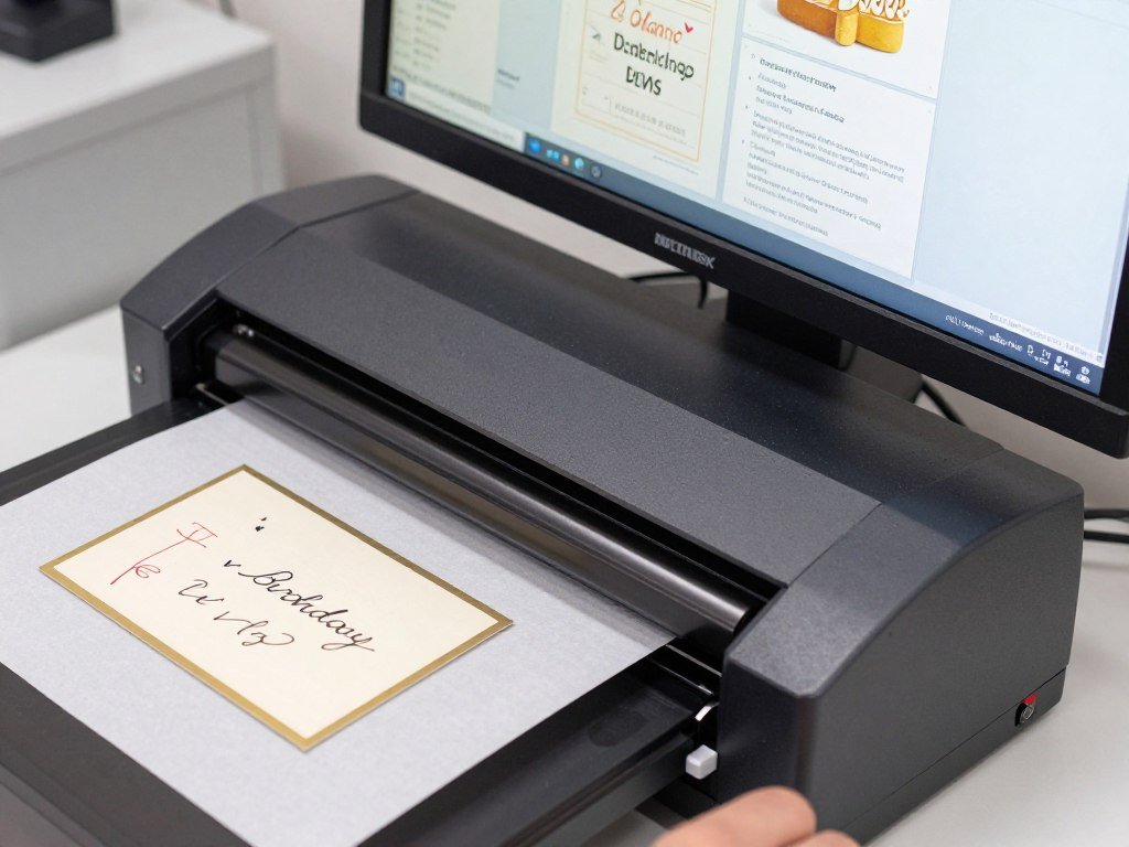 Digital archive of birthday cards on computer with scanning process Digital archive of birthday cards on computer with scanning process