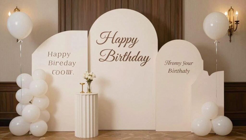 Elegant birthday celebration with quotes displayed on decorative elements Elegant birthday celebration with quotes displayed on decorative elements