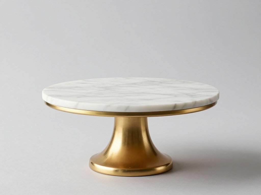 Elegant cake on marble and gold cake stand with minimal styling