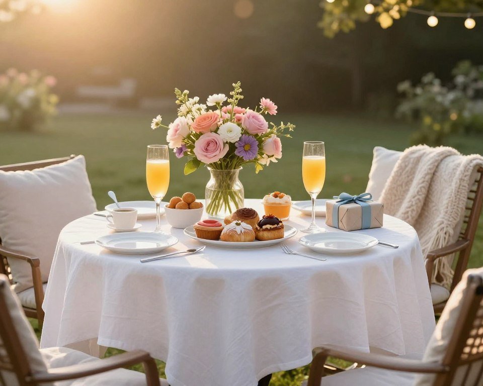 Elegant sunrise breakfast setup for a happy birthday woman celebration