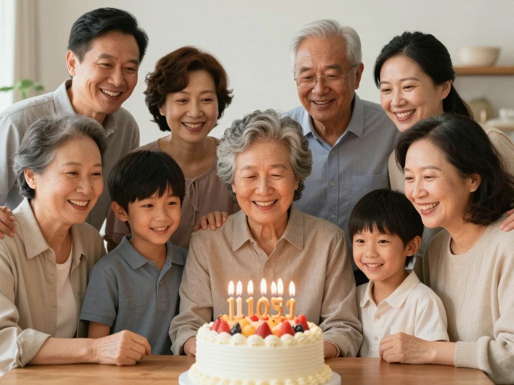 Family gathering around a birthday cake, smiling and celebrating together