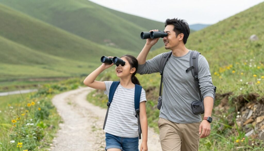 Father and daughter enjoying a hiking adventure in nature