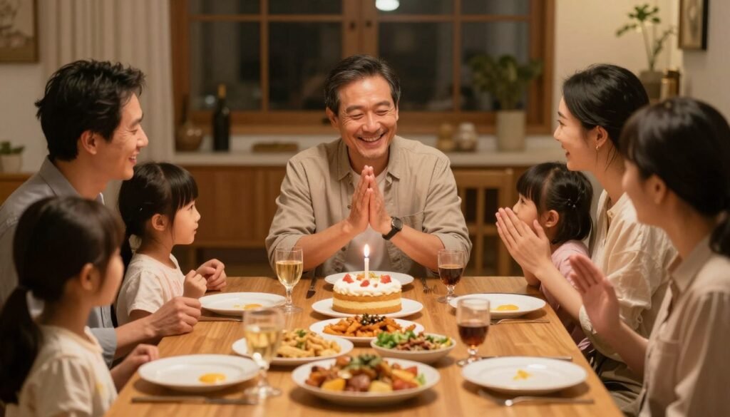 Father and family enjoying a special birthday meal together