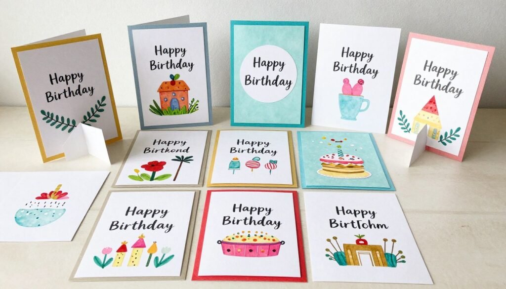 Finished collection of handmade happy birthday cards DIY projects