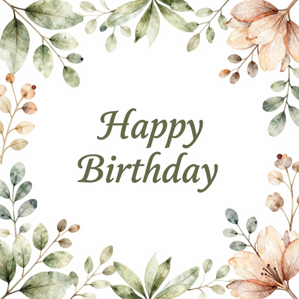 Floral happy birthday template Instagram with botanical elements and no text Floral happy birthday template Instagram with botanical elements and no text