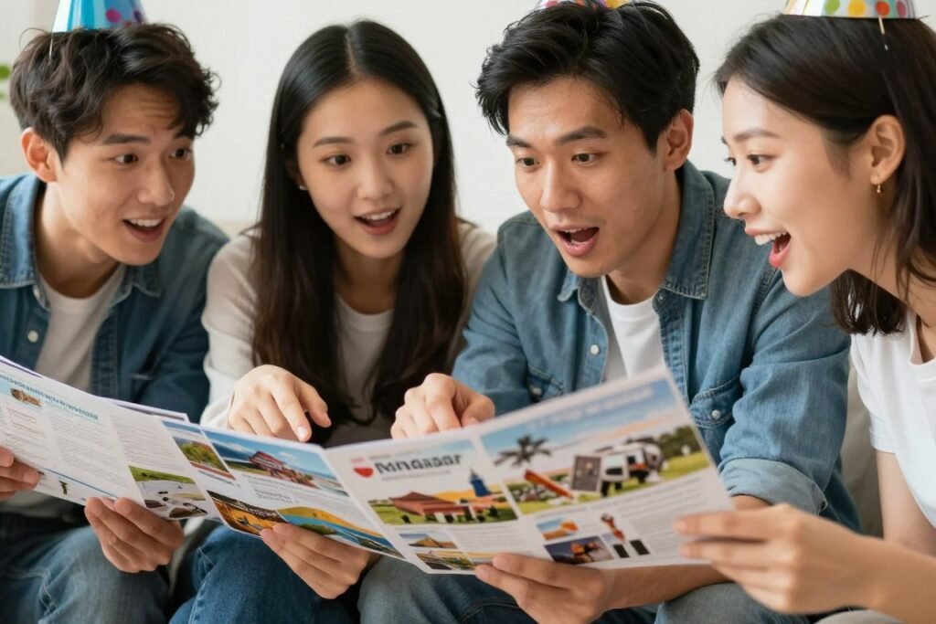 Friends planning future celebration with special happy birthday wishes