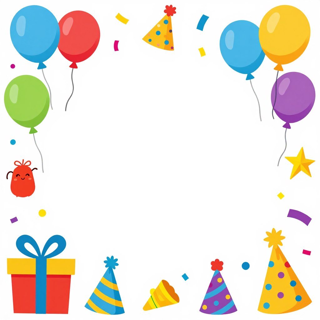 Fun and cartoon happy birthday template with colorful balloons and confetti Fun and cartoon happy birthday template with colorful balloons and confetti