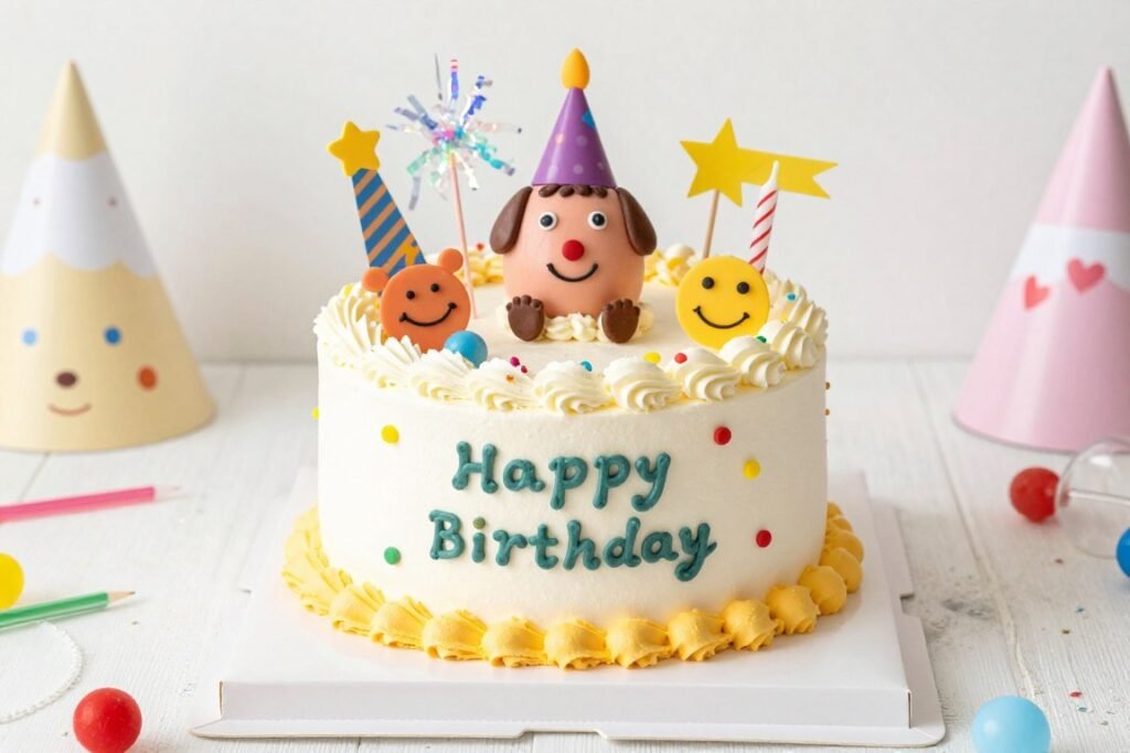 Funny themed birthday cake with humorous decorations