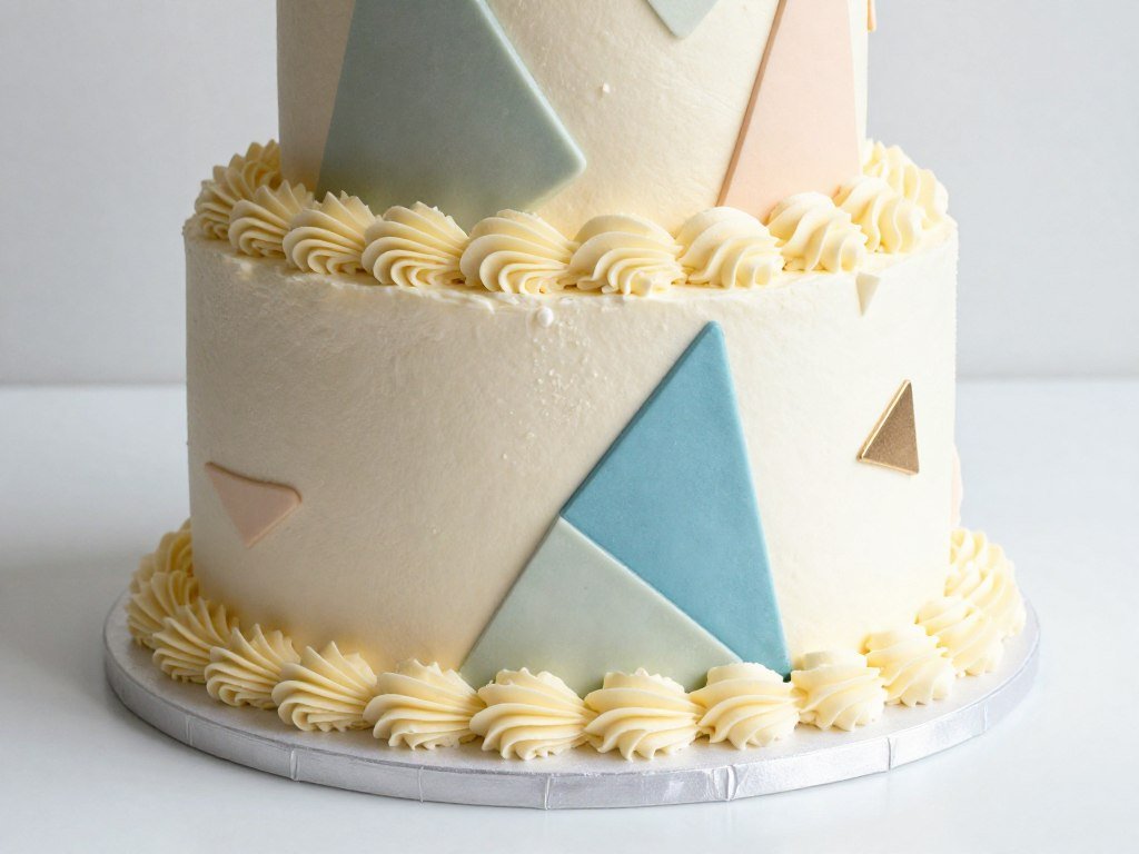 Fusion cake design combining vintage piping techniques with modern geometric elements