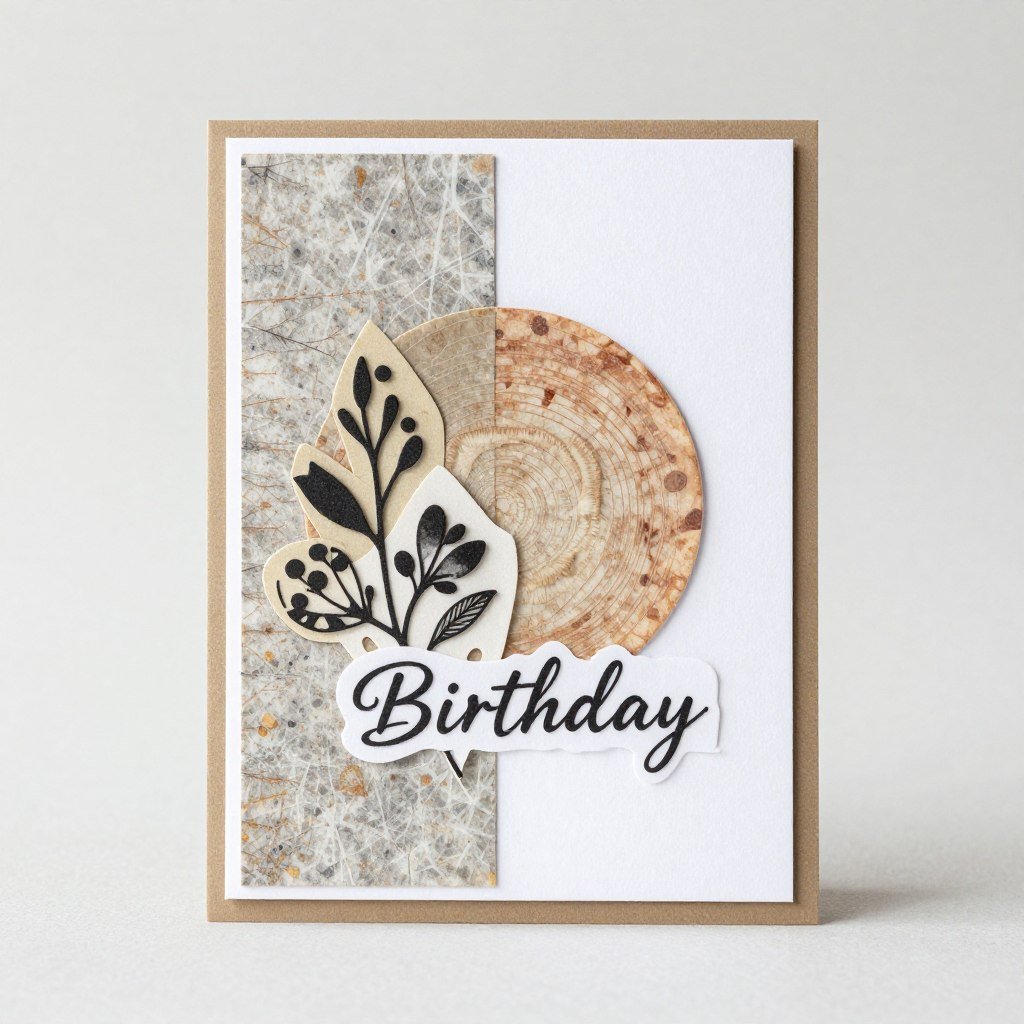 Handcrafted artisanal happy birthday card with unique textures Handcrafted artisanal happy birthday card with unique textures