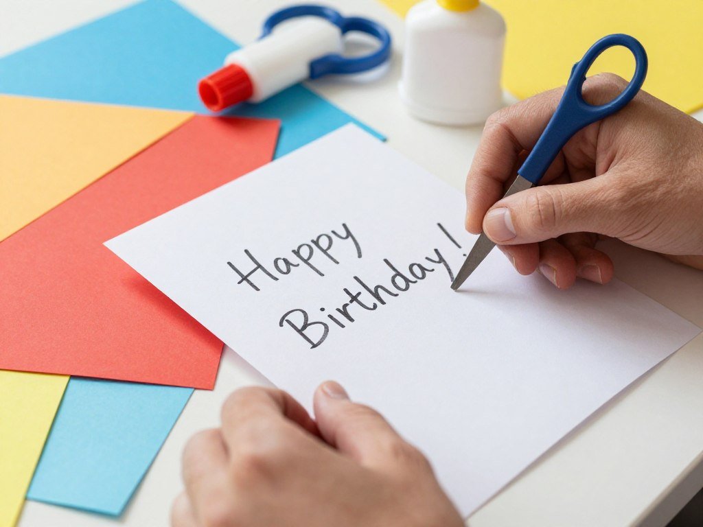 Handmade birthday card being created with craft supplies
