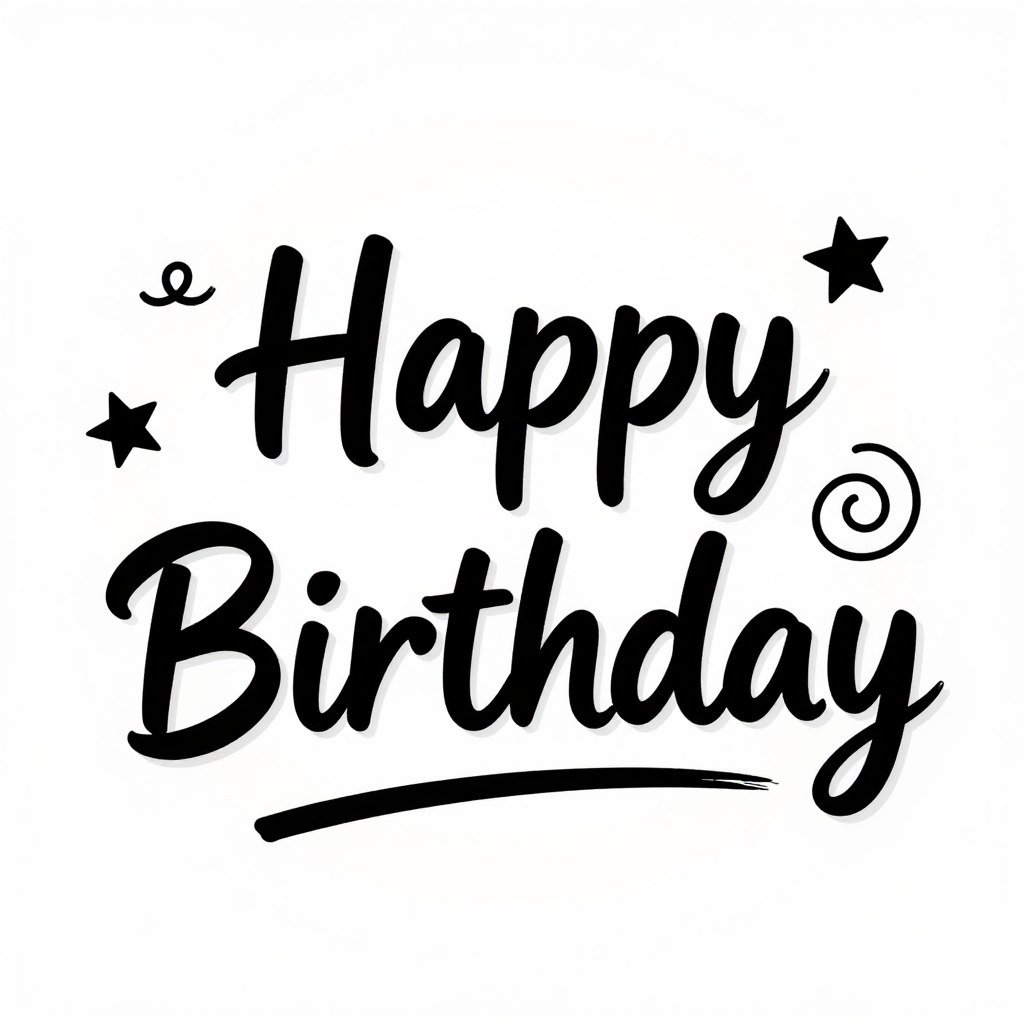 Handwritten happy birthday font with doodle elements for kids' birthday cards Handwritten happy birthday font with doodle elements for kids' birthday cards