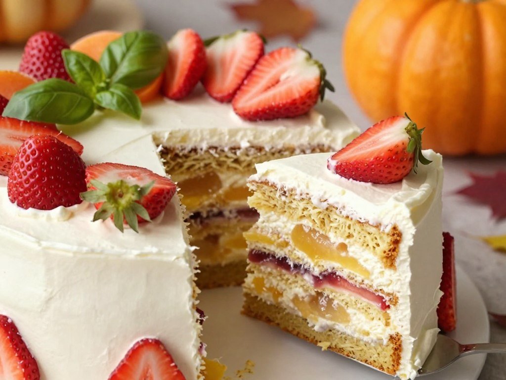 Happy birthday cake with seasonal ingredients and flavors Happy birthday cake with seasonal ingredients and flavors