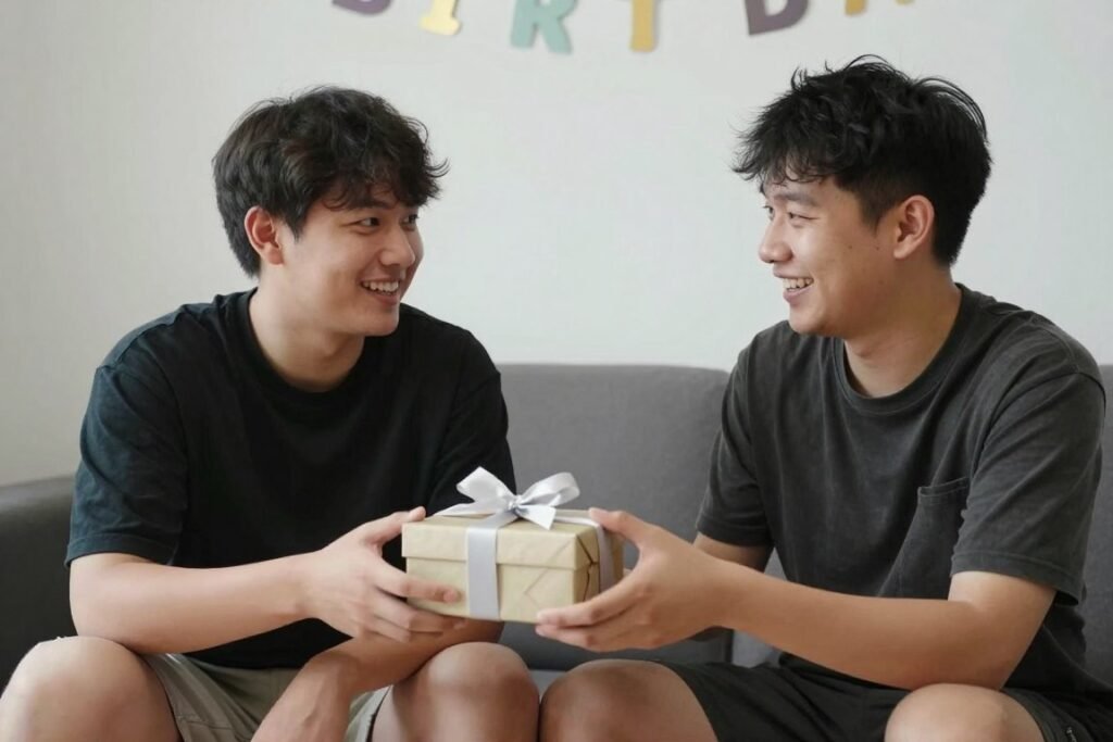 Happy birthday wishes for him - brothers celebrating birthday together with casual celebration