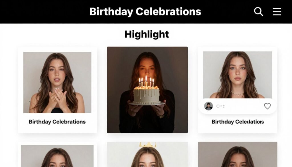 Instagram profile showing birthday highlights collection from happy birthday template Instagram Stories Instagram profile showing birthday highlights collection from happy birthday template Instagram Stories